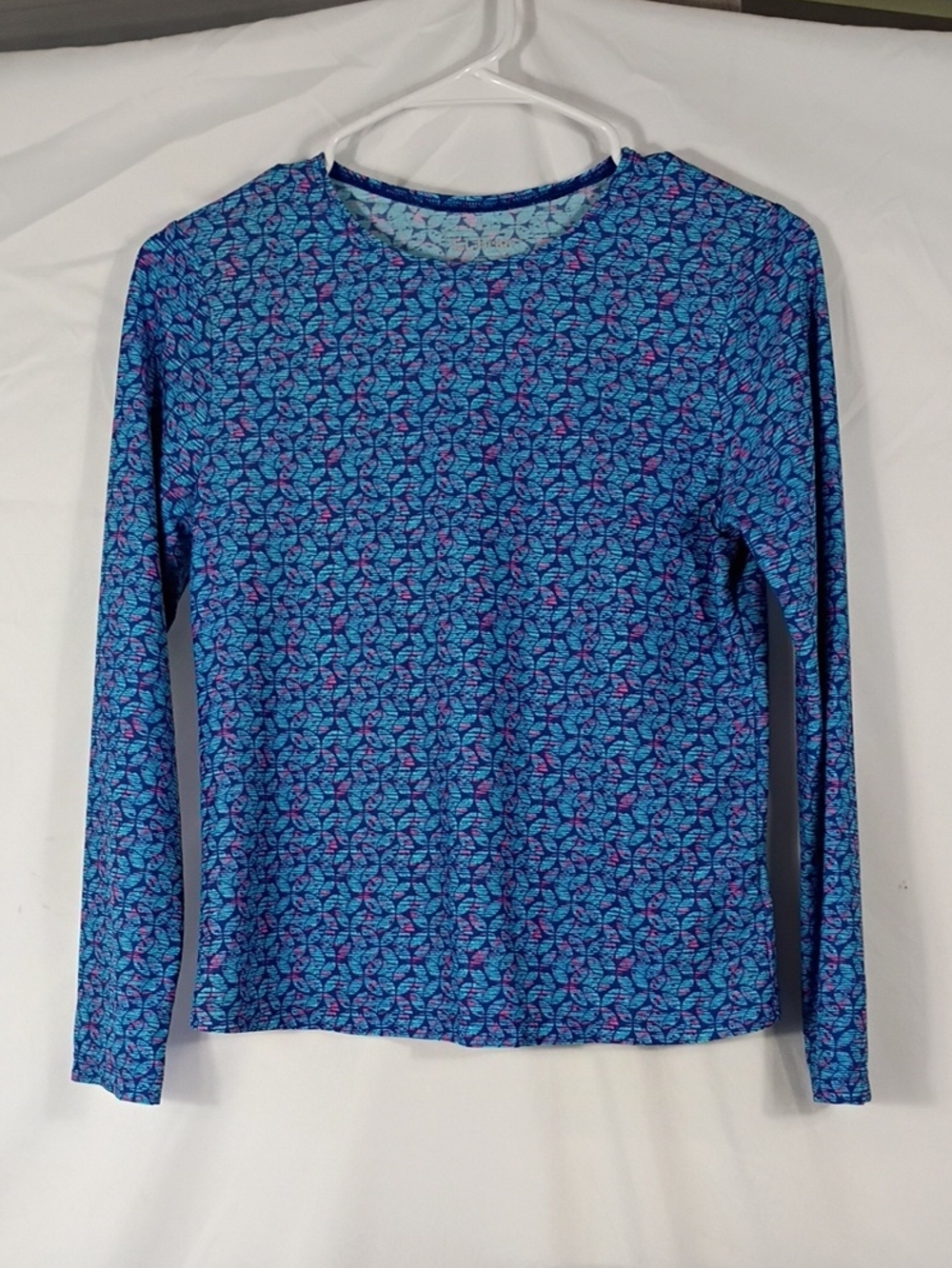 EUC L.L. Bean Blue Floral-Print Long Rashguard Girls Size Large 14/16 Upf 50